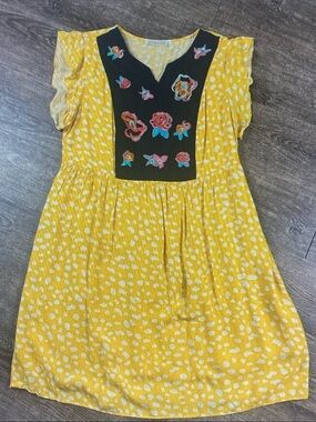 Yellow Floral Embroidered Mini Dress